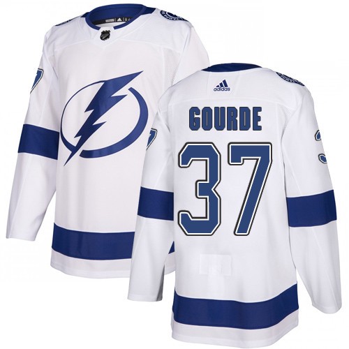 Adidas Tampa Bay Lightning Men 37 Yanni Gourde White Road Authentic Stitched NHL Jersey